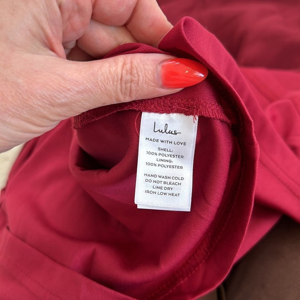 Lulus Fanciful Flirt Burgundy Satin Cowl Neck Skater Mini Dress Size Small - Picture 13 of 16